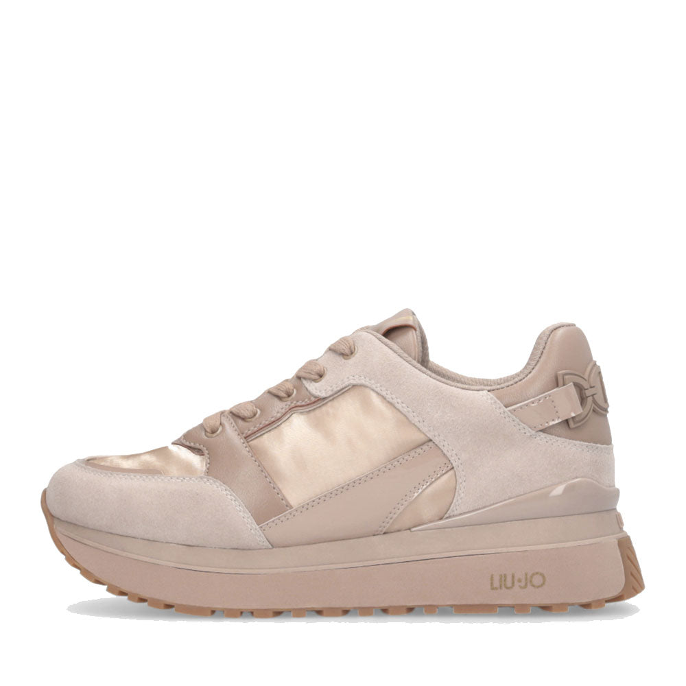 Sneakers Platform Donna LIU JO Maxi Wonder 91 in Suede Nylon e Vernice Beige