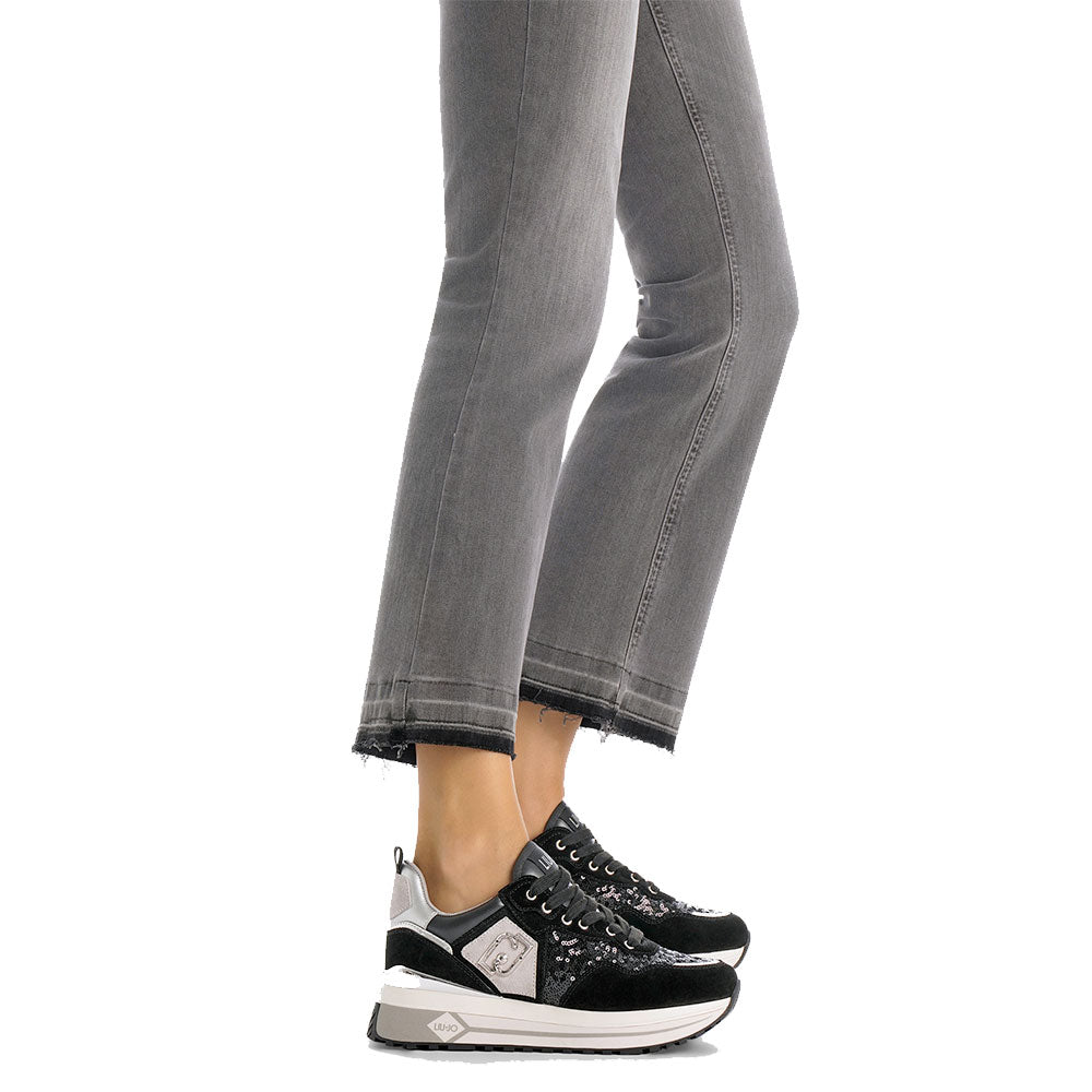 Sneakers Platform Donna LIU JO Maxi Wonder 01 in Suede e Paillettes Nero