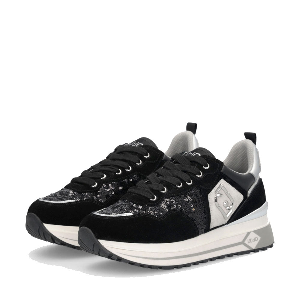 Sneakers Platform Donna LIU JO Maxi Wonder 01 in Suede e Paillettes Nero