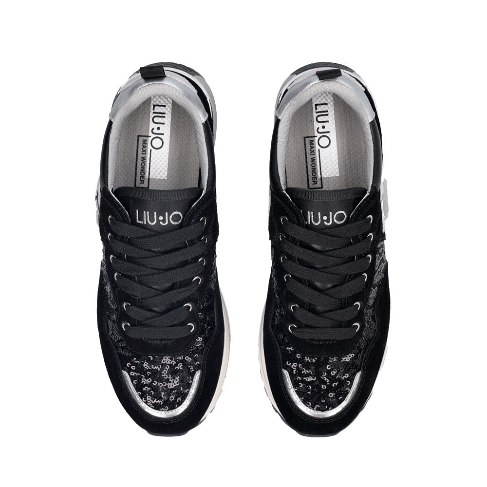 Sneakers Platform Donna LIU JO Maxi Wonder 01 in Suede e Paillettes Nero