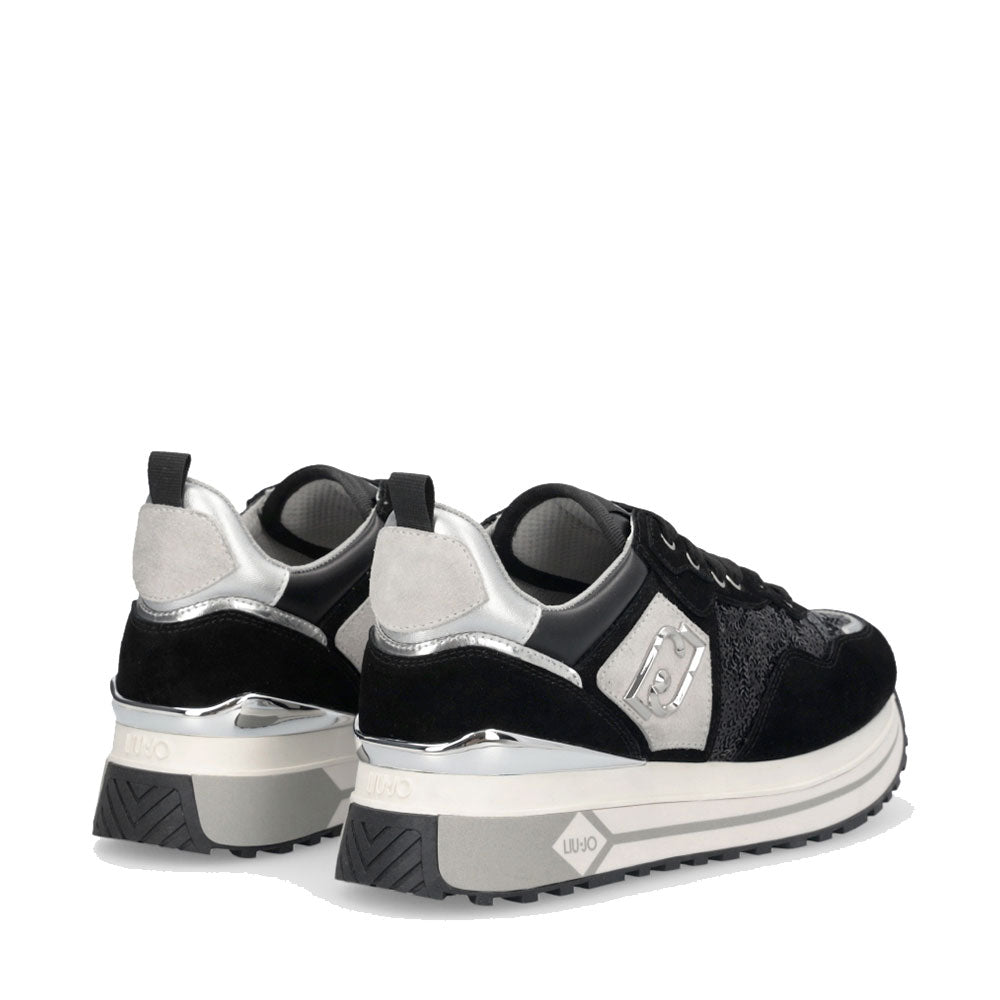 Sneakers Platform Donna LIU JO Maxi Wonder 01 in Suede e Paillettes Nero