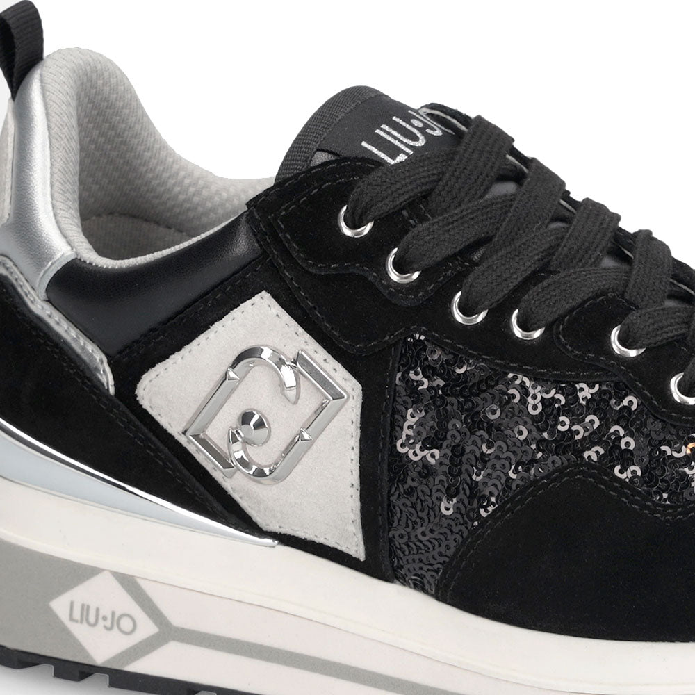 Sneakers Platform Donna LIU JO Maxi Wonder 01 in Suede e Paillettes Nero
