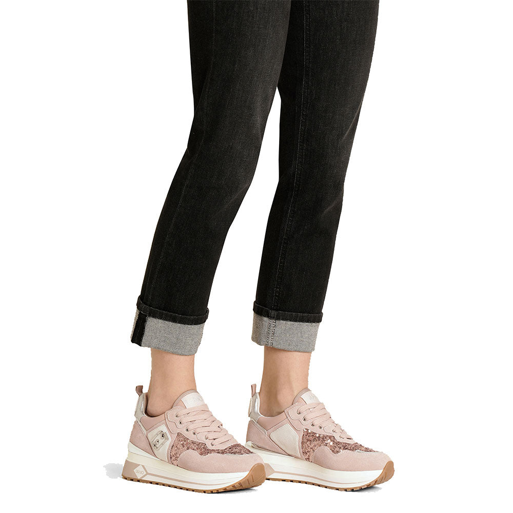 Sneakers Platform Donna LIU JO Maxi Wonder 01 in Suede e Paillettes Nude