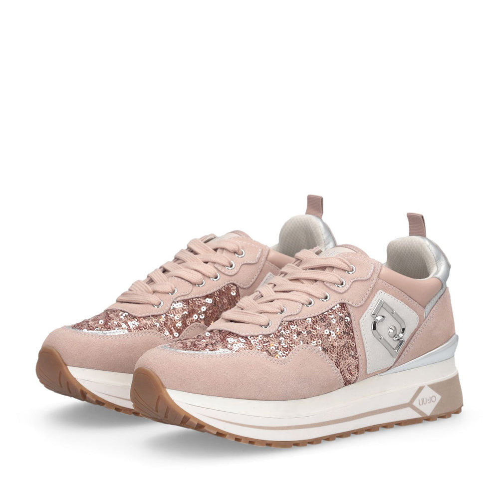 Sneakers Platform Donna LIU JO Maxi Wonder 01 in Suede e Paillettes Nude