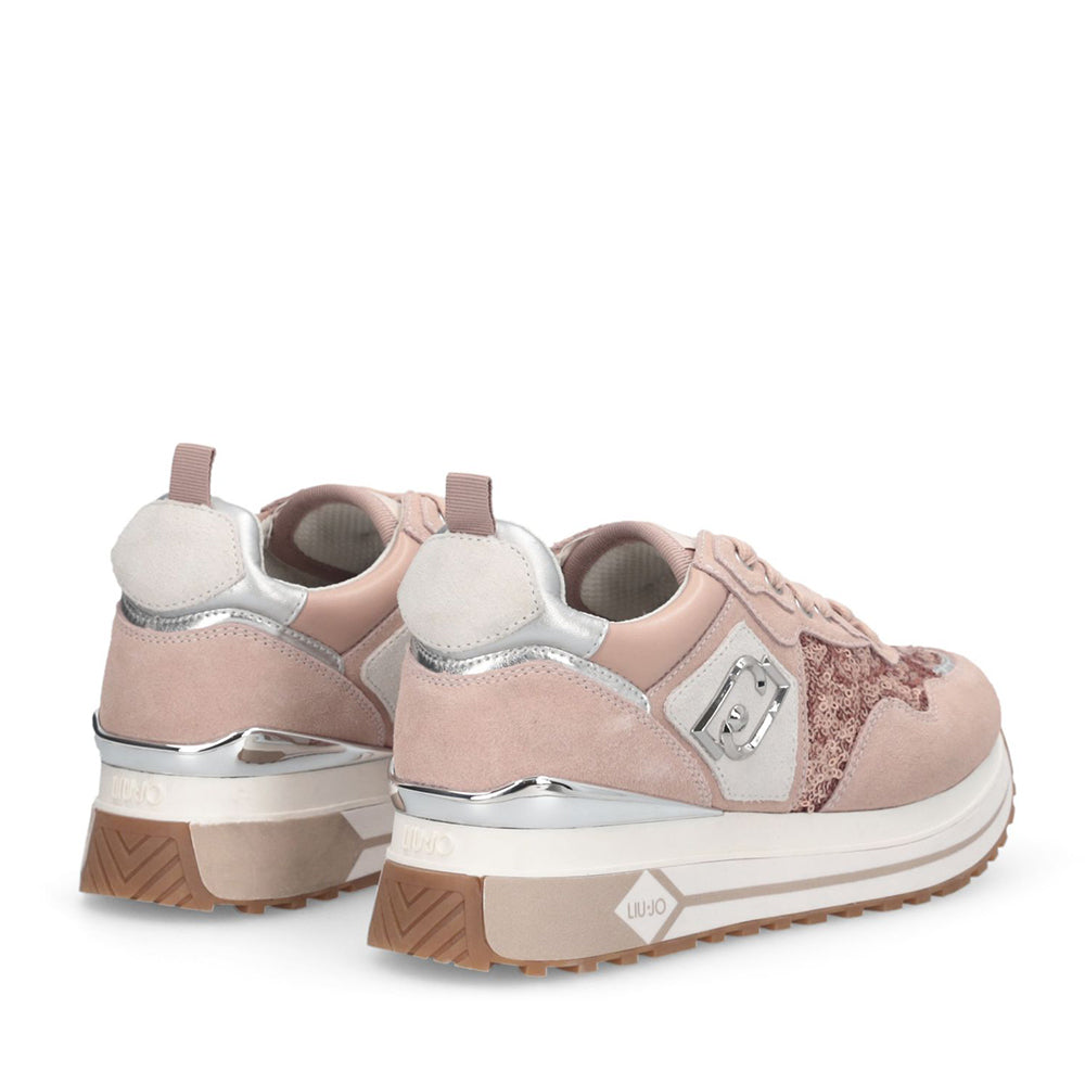 Sneakers Platform Donna LIU JO Maxi Wonder 01 in Suede e Paillettes Nude