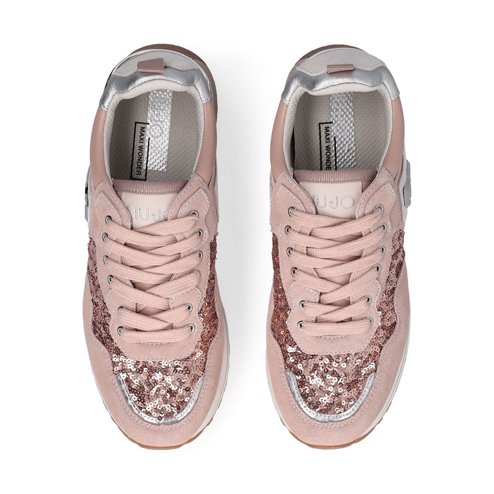 Sneakers Platform Donna LIU JO Maxi Wonder 01 in Suede e Paillettes Nude