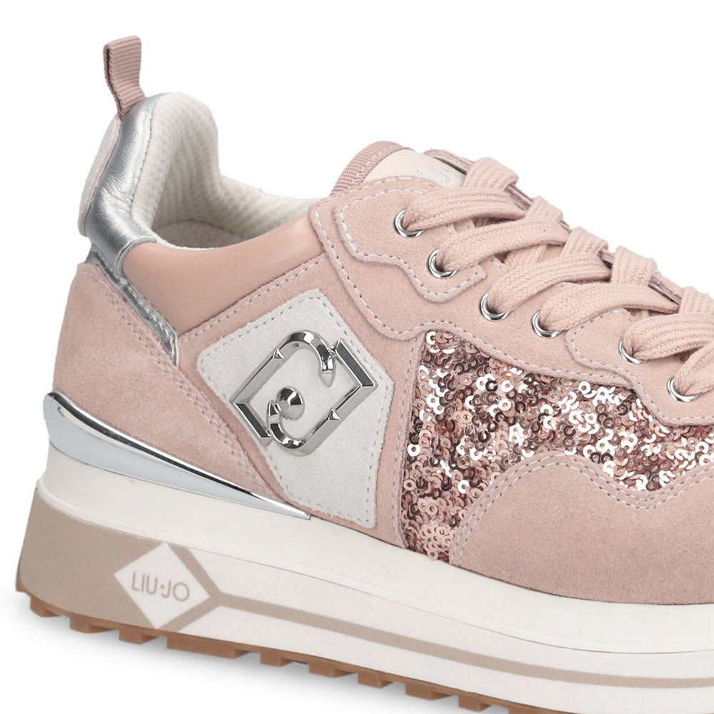 Sneakers Platform Donna LIU JO Maxi Wonder 01 in Suede e Paillettes Nude