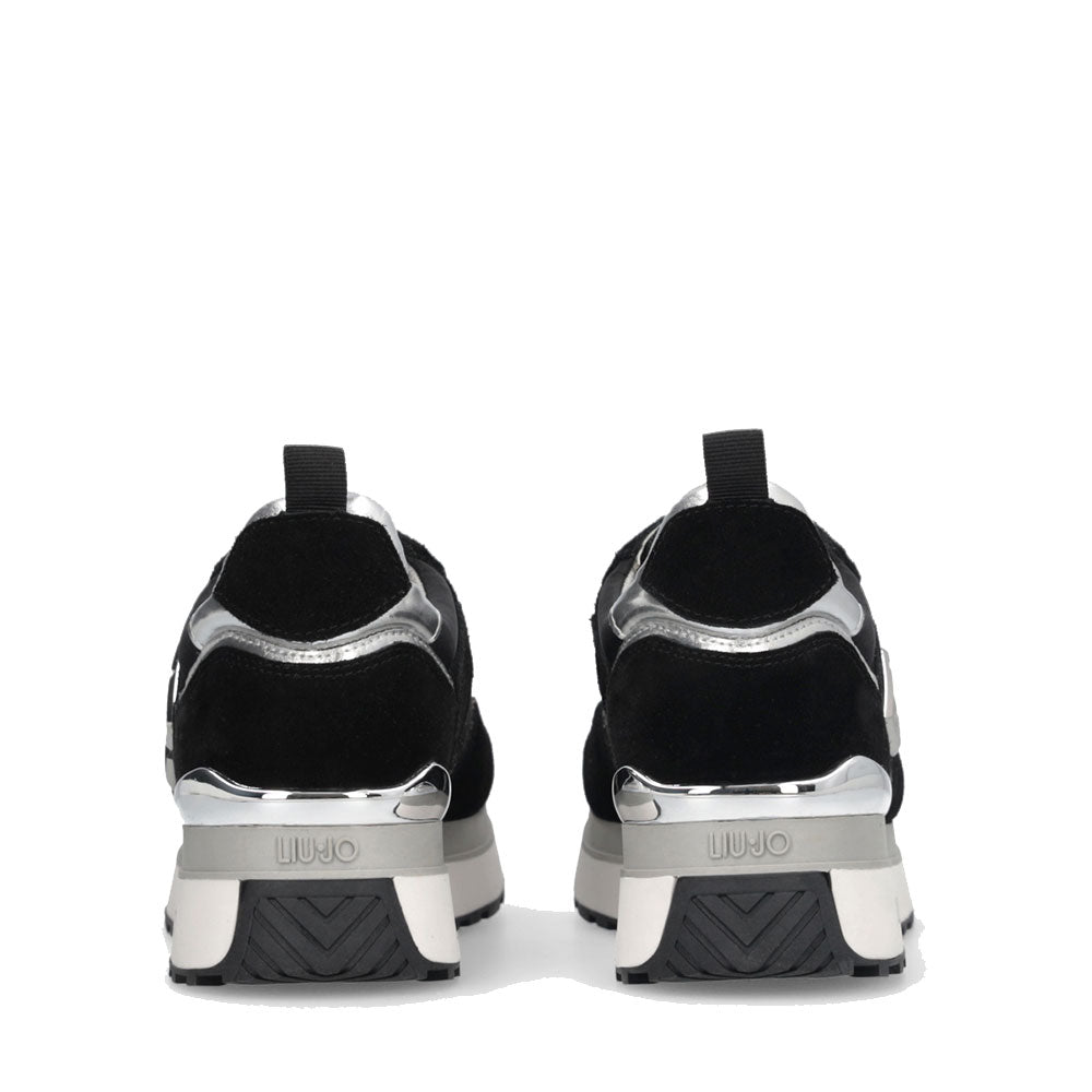 Sneakers Platform Donna LIU JO Maxi Wonder 01 in Suede Nero e Inserti Laminati Silver