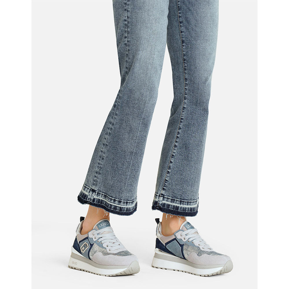 Sneakers Platform Donna LIU JO Maxi Wonder 01 in Suede Blu e Inserti Laminati Silver