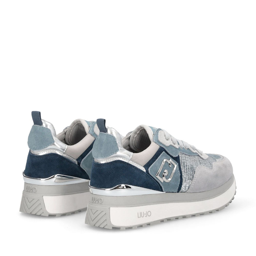 Sneakers Platform Donna LIU JO Maxi Wonder 01 in Suede Blu e Inserti Laminati Silver