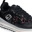 Sneakers Platform Donna LIU JO Maxi Wonder 01 in Pelle Suede e Inserti Glitter Animalier Black Rose