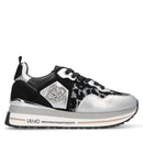 Sneakers Platform Donna LIU JO Maxi Wonder 01 in Pelle Suede e Inserti Glitter Animalier Silver Black