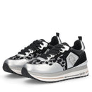Sneakers Platform Donna LIU JO Maxi Wonder 01 in Pelle Suede e Inserti Glitter Animalier Silver Black