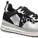 Sneakers Platform Donna LIU JO Maxi Wonder 01 in Pelle Suede e Inserti Glitter Animalier Silver Black
