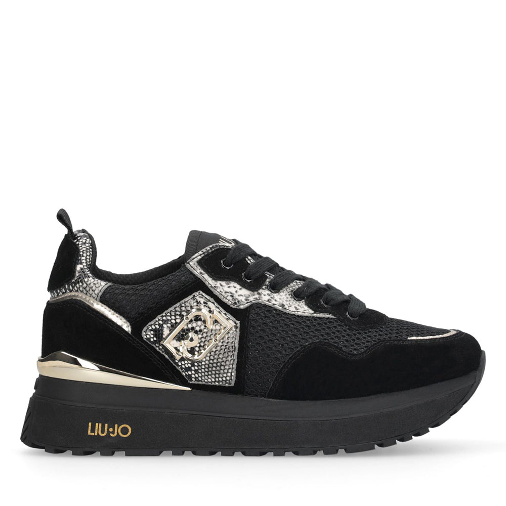 Sneakers Platform Donna LIU JO Maxi Wonder 01 in Suede e Mesh con Stampa Pitone Black