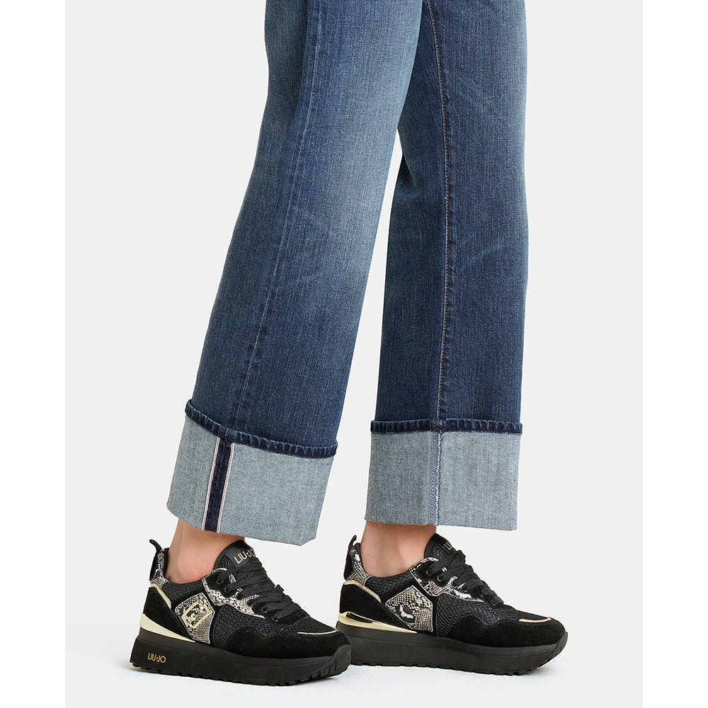 Sneakers Platform Donna LIU JO Maxi Wonder 01 in Suede e Mesh con Stampa Pitone Black