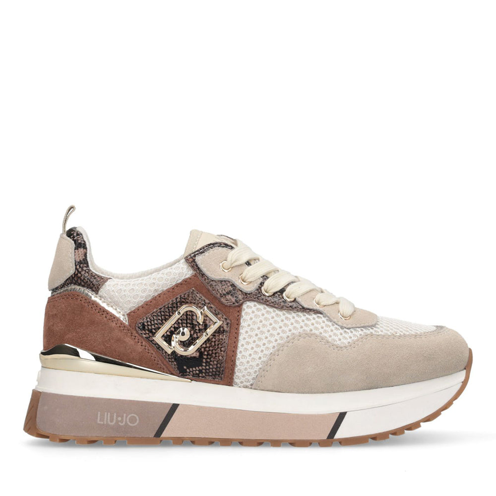 Sneakers Platform Donna LIU JO Maxi Wonder 01 in Suede e Mesh con Stampa Pitone Corda e Marrone