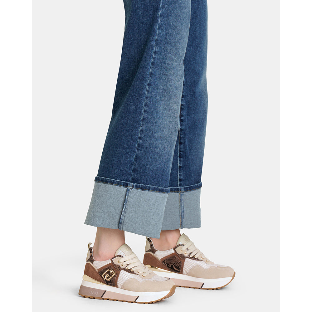 Sneakers Platform Donna LIU JO Maxi Wonder 01 in Suede e Mesh con Stampa Pitone Corda e Marrone