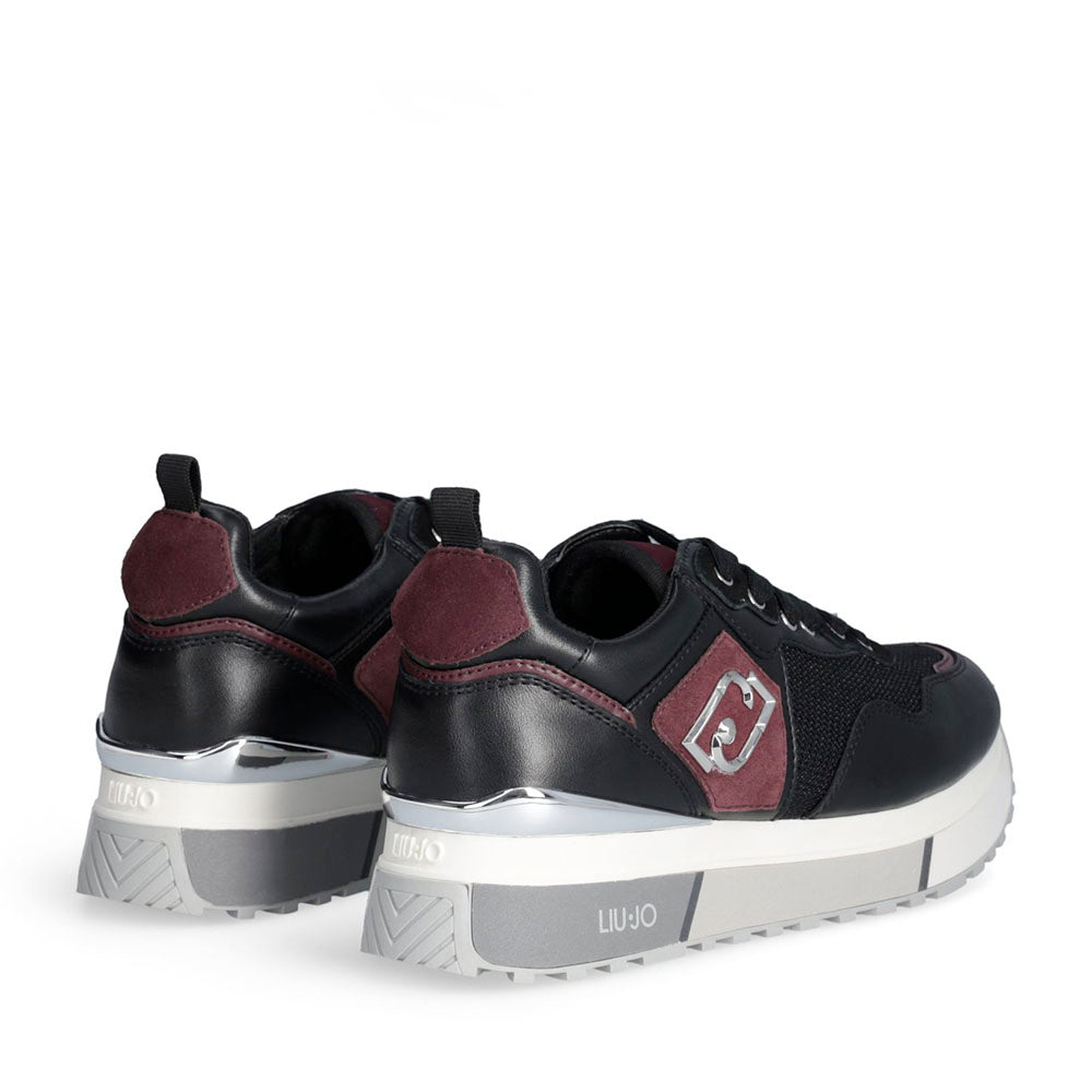 Sneakers Platform Donna LIU JO Maxi Wonder 01 in Pelle Nera e Brighty Mesh Cremisi