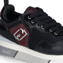 Sneakers Platform Donna LIU JO Maxi Wonder 01 in Pelle Nera e Brighty Mesh Cremisi