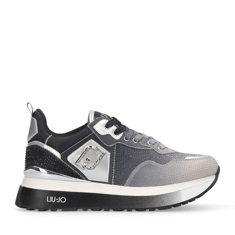 Sneakers Platform Donna LIU JO Maxi Wonder 01 in Raso Sfumato e Strass Black e White