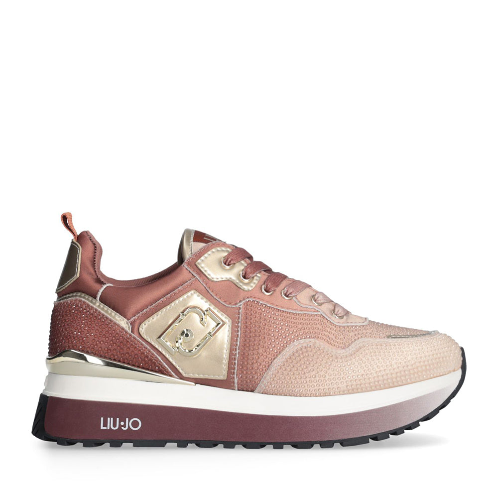 Sneakers Platform Donna LIU JO Maxi Wonder 01 in Raso Sfumato e Strass Ginger Bread e Milk