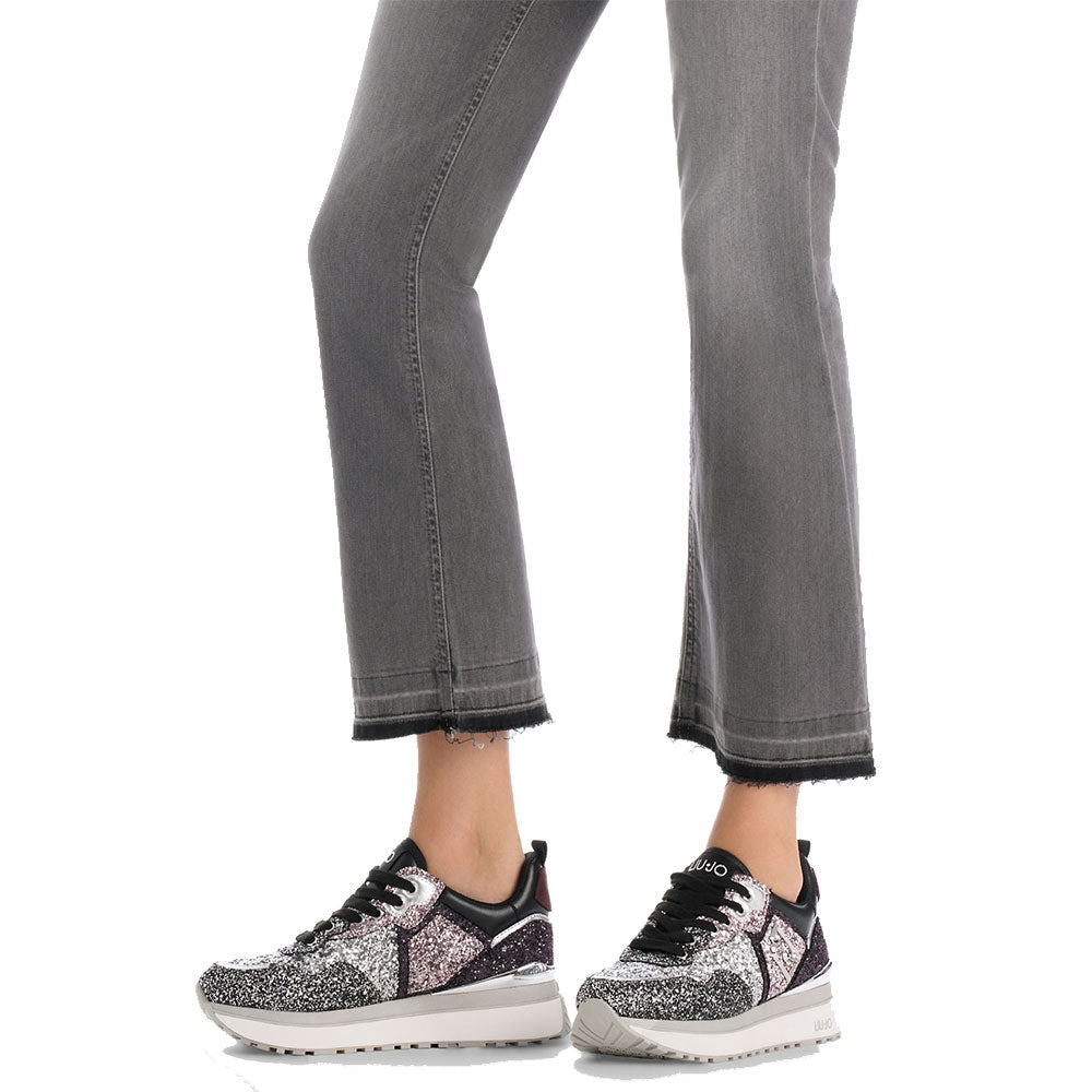 Sneakers Platform Donna LIU JO Maxi Wonder 01 Full Glitter Silver Amarone