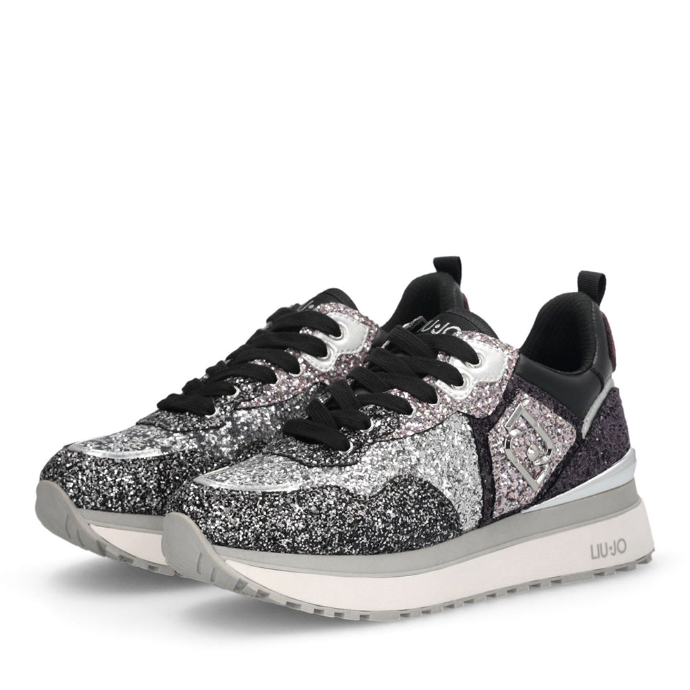 Sneakers Platform Donna LIU JO Maxi Wonder 01 Full Glitter Silver Amarone