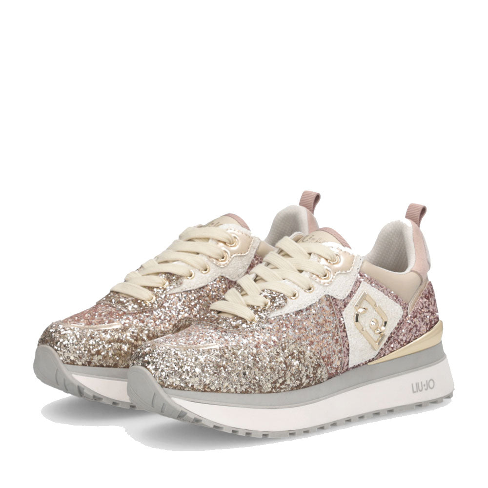 Sneakers Platform Donna LIU JO Maxi Wonder 01 Full Glitter Light Gold Copper
