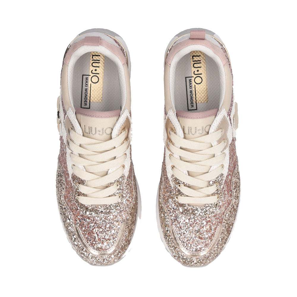 Sneakers Platform Donna LIU JO Maxi Wonder 01 Full Glitter Light Gold Copper