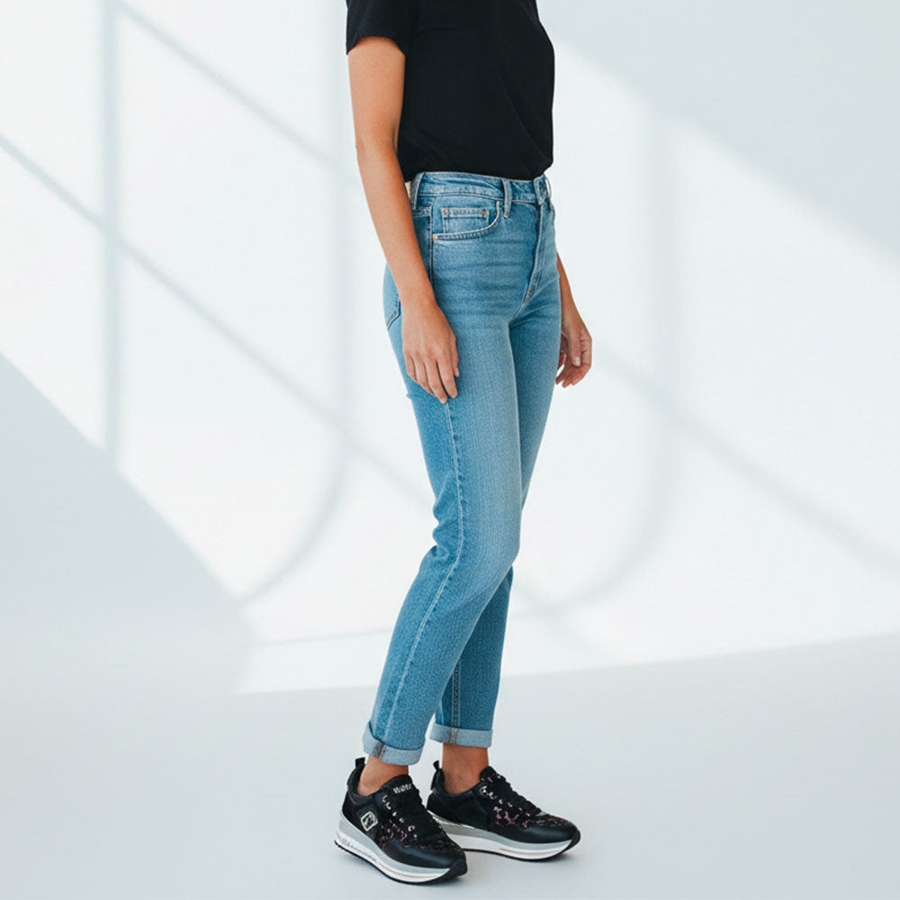 Sneakers Platform Donna LIU JO Maxi Wonder 01 in Pelle Suede e Inserti Glitter Animalier Black Rose