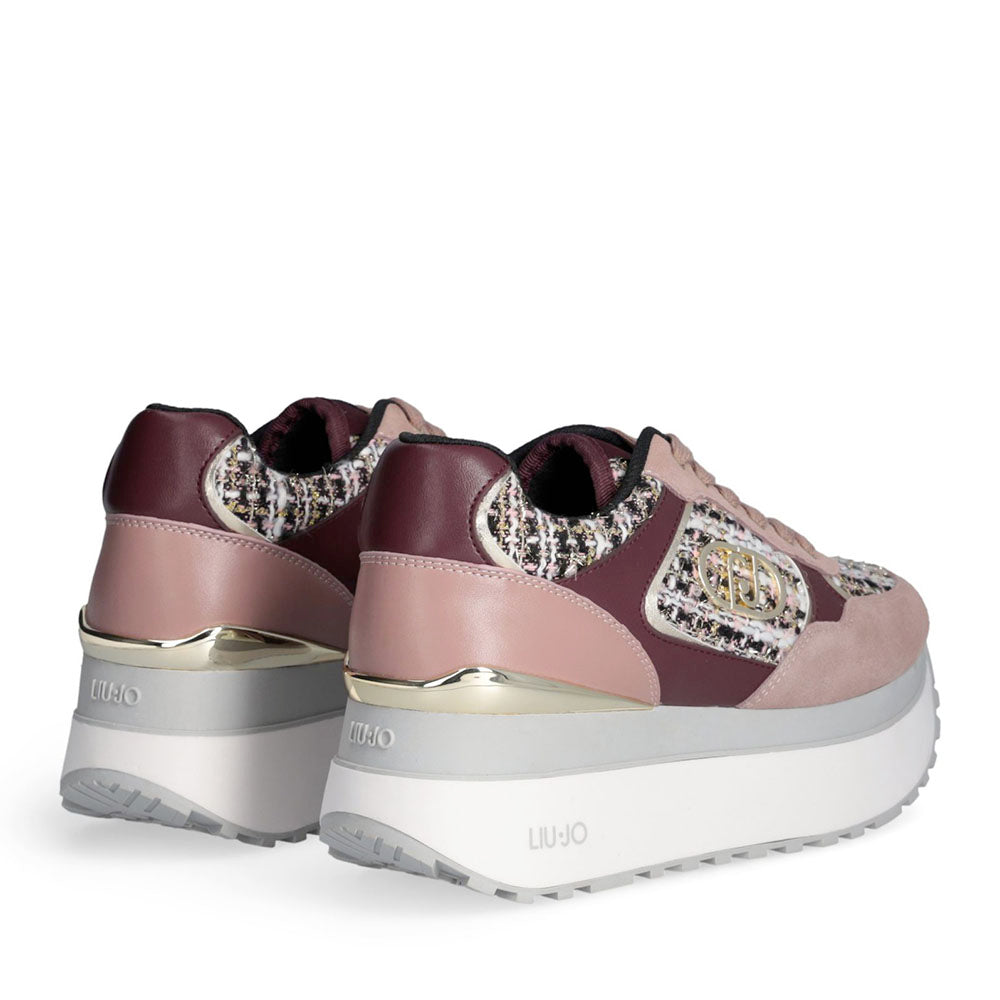 Sneakers Super Platform Donna LIU JO Maxi Wonder Plus 01 in Pelle Suede e Tessuto Rose e Cremisi