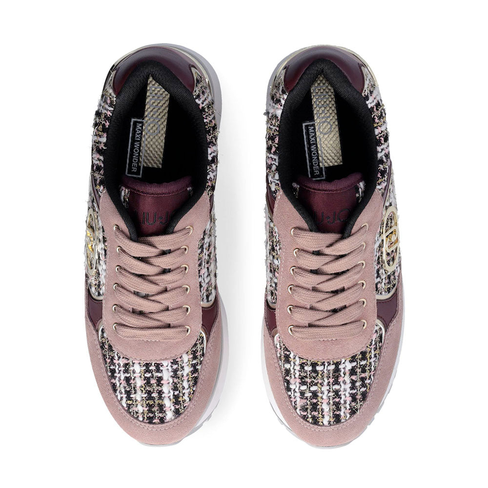 Sneakers Super Platform Donna LIU JO Maxi Wonder Plus 01 in Pelle Suede e Tessuto Rose e Cremisi