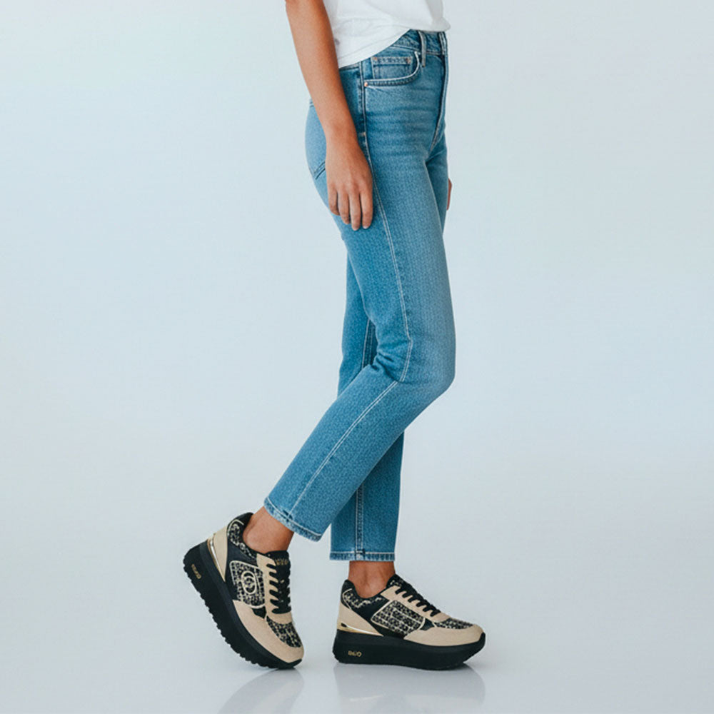 Sneakers Super Platform Donna LIU JO Maxi Wonder Plus 01 in Pelle Suede e Tessuto Rope Black