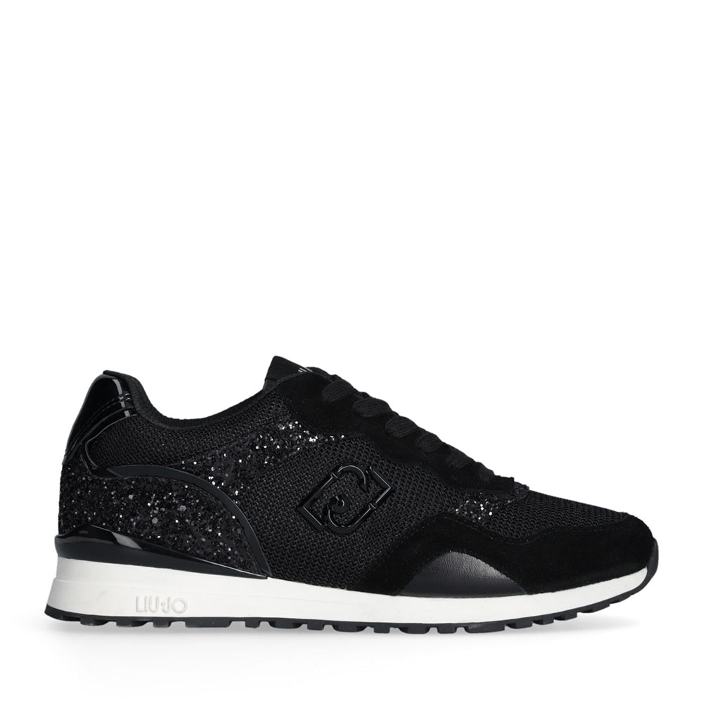 Sneakers Running LIU JO Maxi Wonder Low 02 in Glitter Mesh e Suede Nero