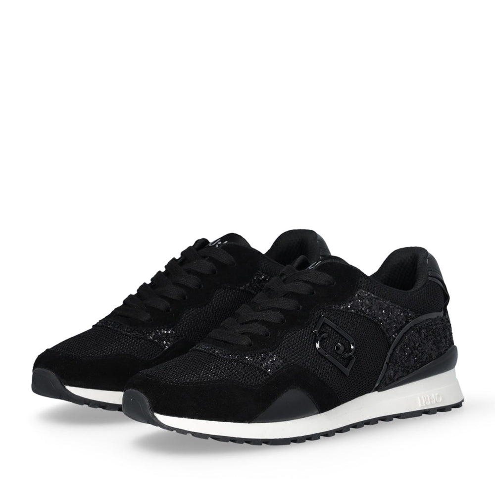 Sneakers Running LIU JO Maxi Wonder Low 02 in Glitter Mesh e Suede Nero