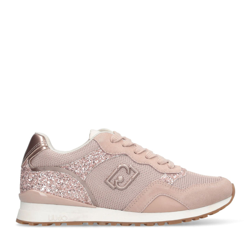 Sneakers Running LIU JO Maxi Wonder Low 02 in Glitter Mesh e Suede Nude