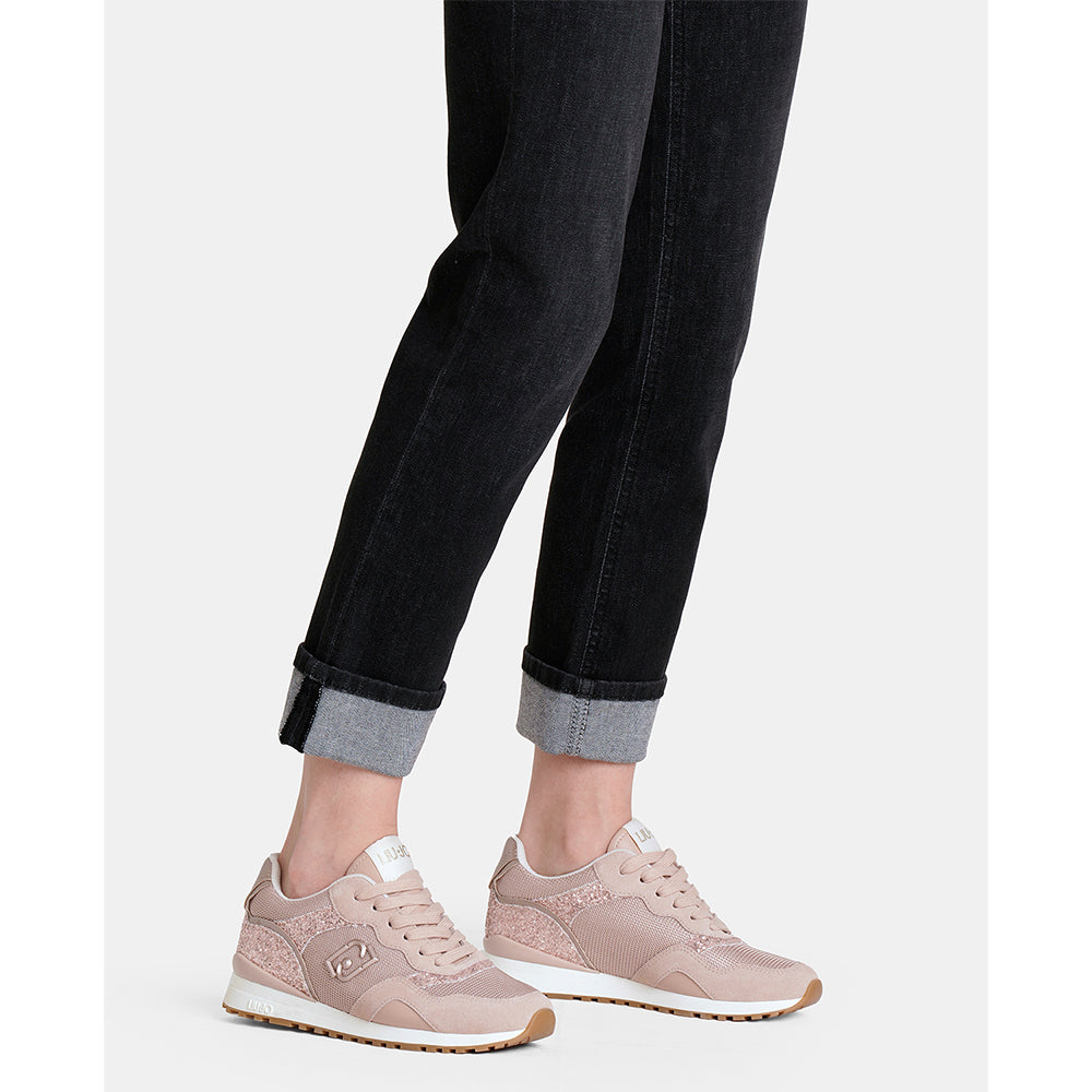 Sneakers Running LIU JO Maxi Wonder Low 02 in Glitter Mesh e Suede Nude