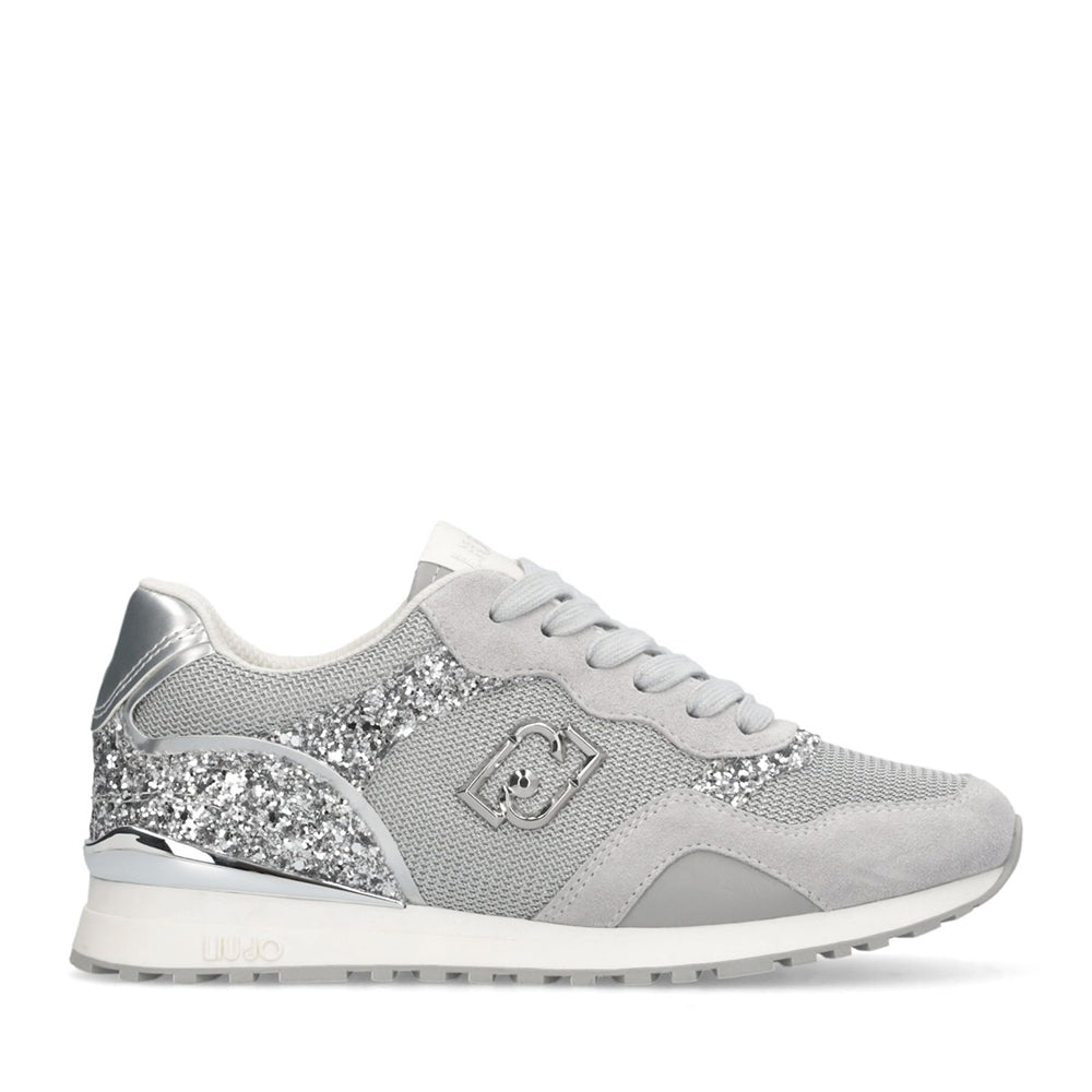 Sneakers Running LIU JO Maxi Wonder Low 02 in Glitter Mesh e Suede Loft Silver