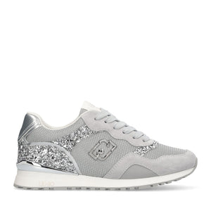 Sneakers Running LIU JO Maxi Wonder Low 02 in Glitter Mesh e Suede Loft Silver