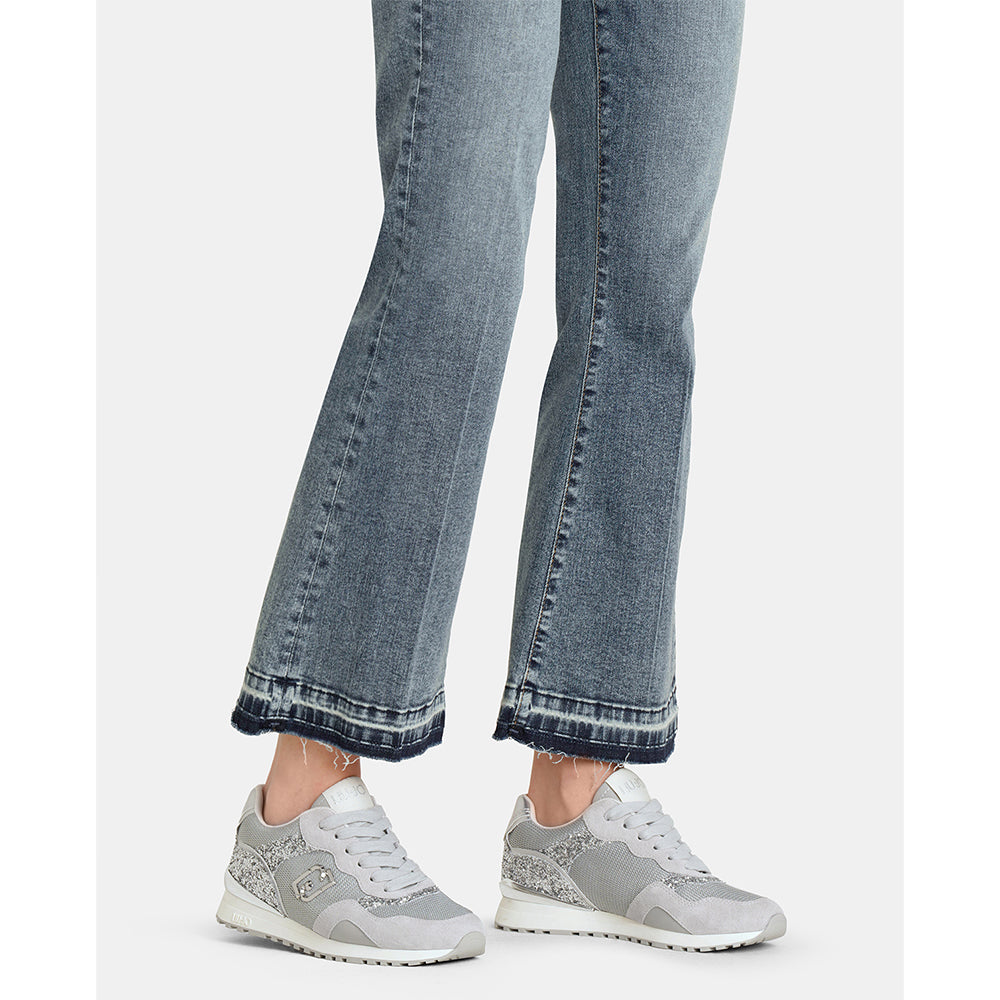 Sneakers Running LIU JO Maxi Wonder Low 02 in Glitter Mesh e Suede Loft Silver