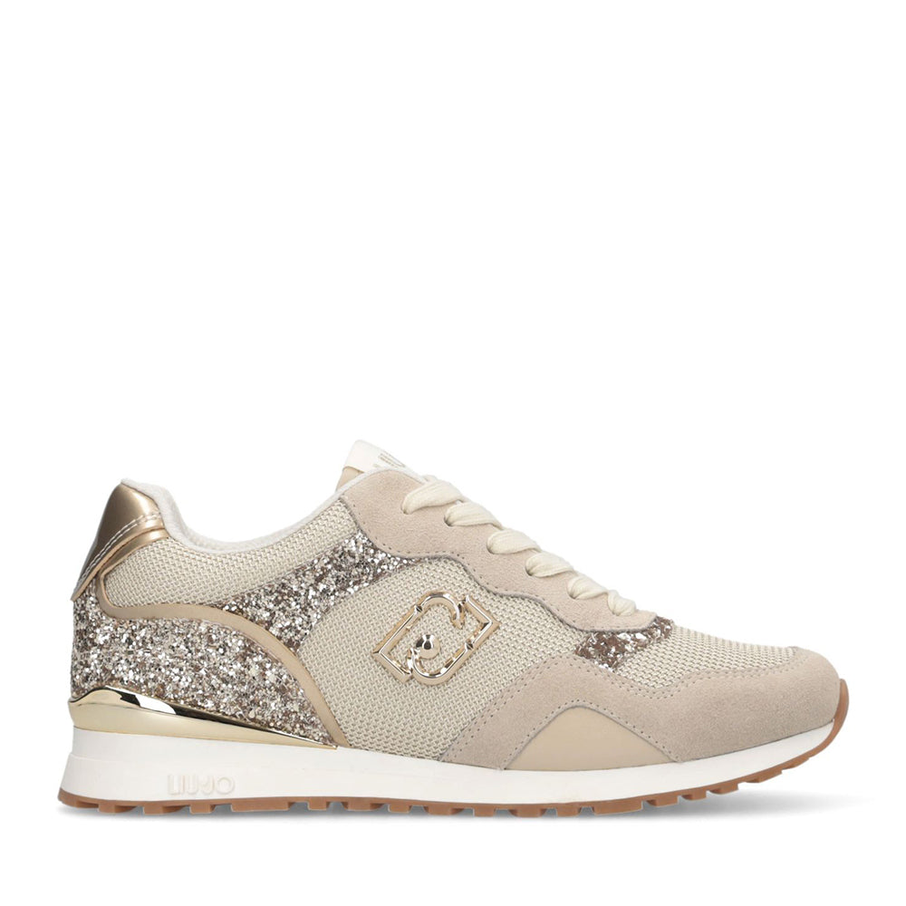 Sneakers Running LIU JO Maxi Wonder Low 02 in Glitter Mesh e Suede Corda Light Gold