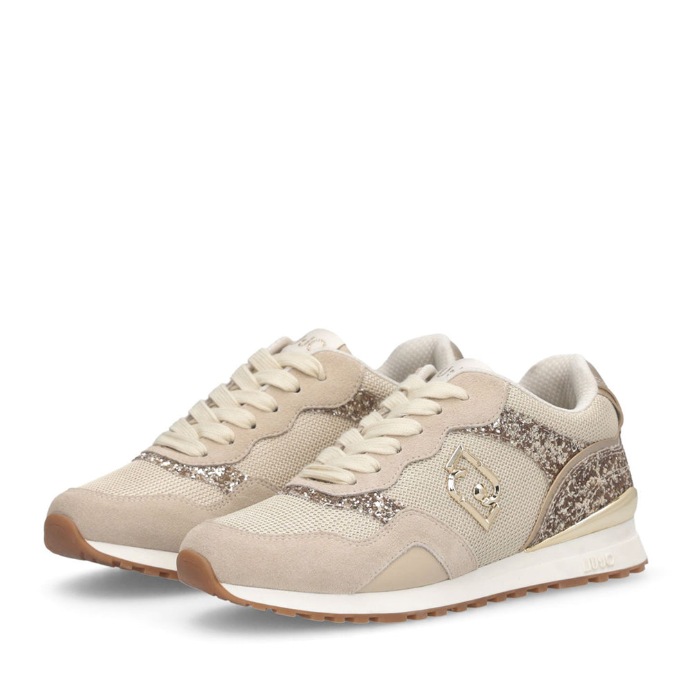 Sneakers Running LIU JO Maxi Wonder Low 02 in Glitter Mesh e Suede Corda Light Gold
