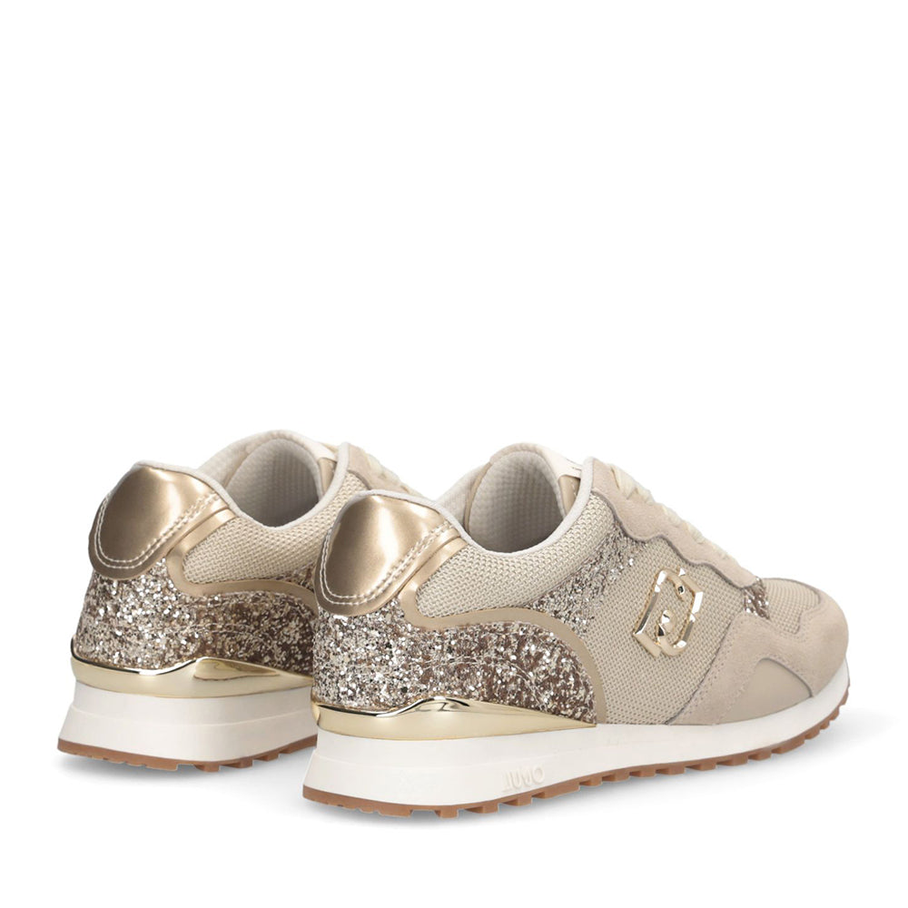 Sneakers Running LIU JO Maxi Wonder Low 02 in Glitter Mesh e Suede Corda Light Gold