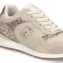 Sneakers Running LIU JO Maxi Wonder Low 02 in Glitter Mesh e Suede Corda Light Gold