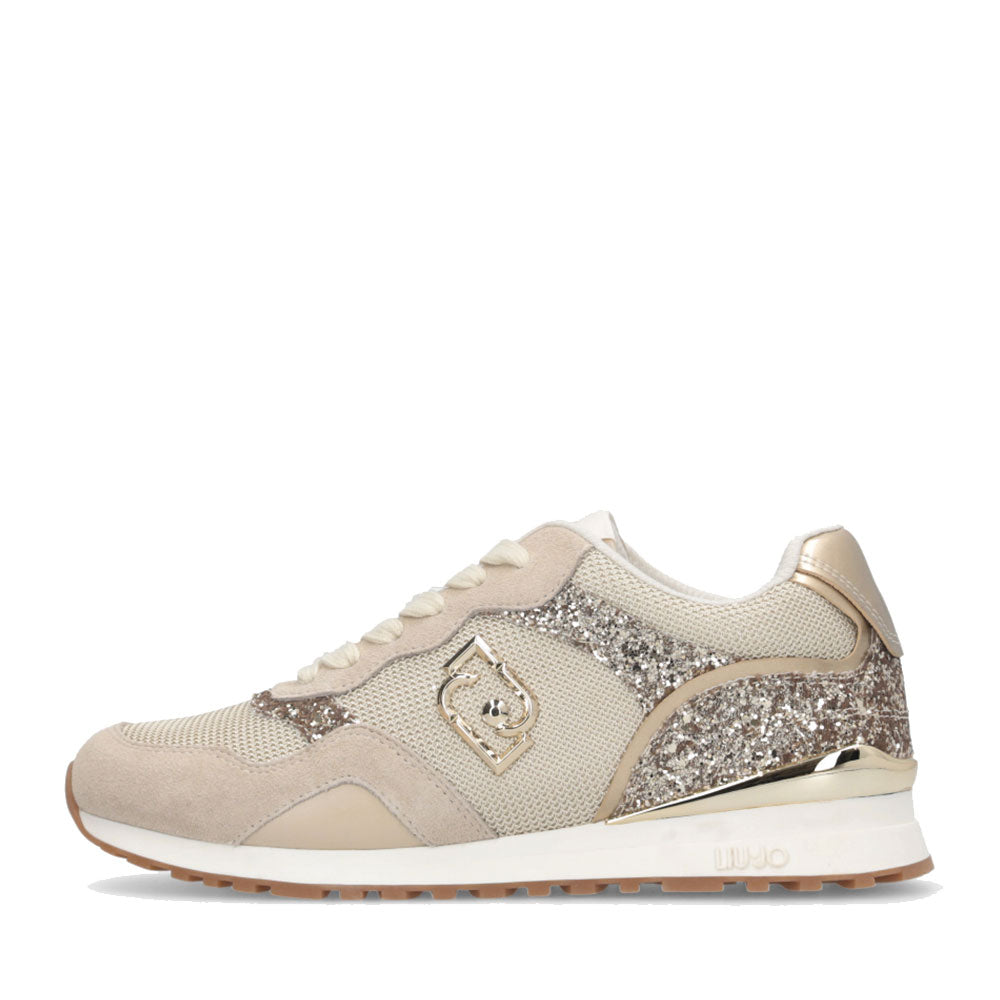 Sneakers Running LIU JO Maxi Wonder Low 02 in Glitter Mesh e Suede Corda Light Gold