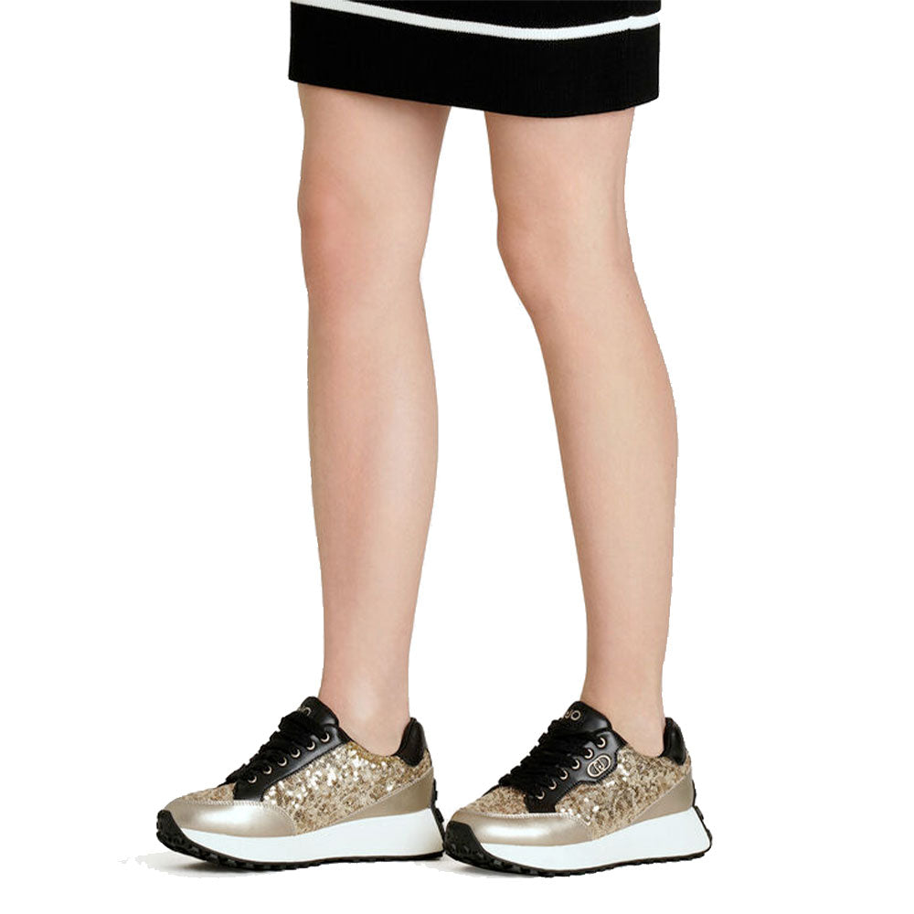 Sneakers Donna LIU JO Lolo 20 in Pelle Nera e Paillettes Oro