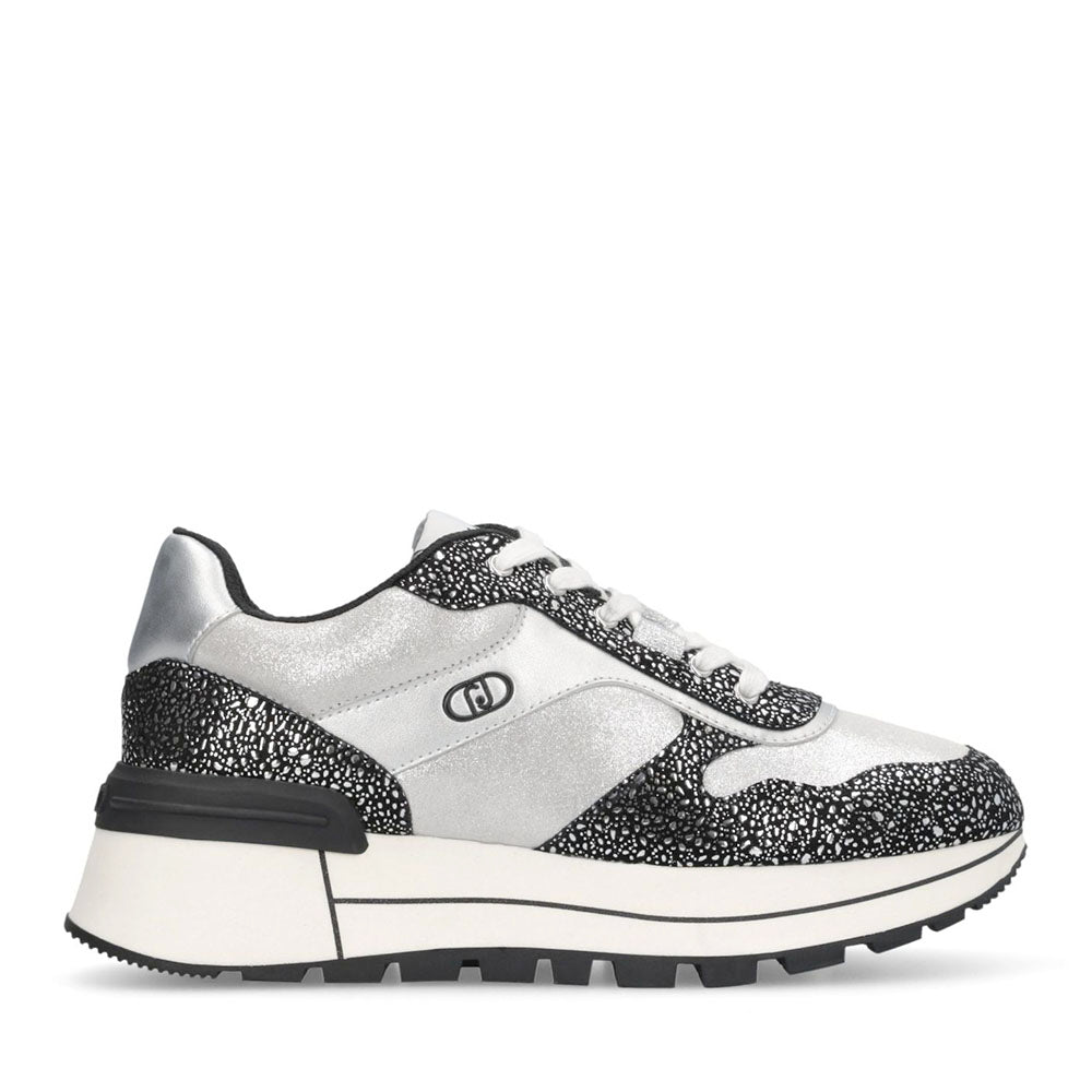 Sneakers Platform Donna LIU JO Amazing 38 in Pelle Stampata e Inserti Metallizzati Nero Silver