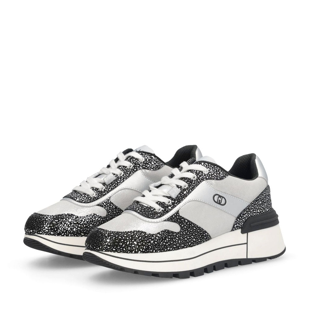 Sneakers Platform Donna LIU JO Amazing 38 in Pelle Stampata e Inserti Metallizzati Nero Silver