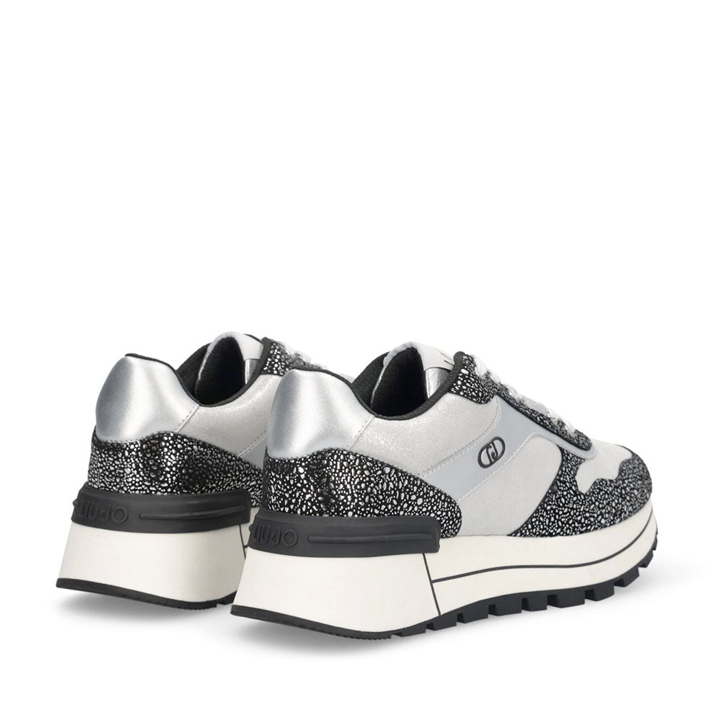 Sneakers Platform Donna LIU JO Amazing 38 in Pelle Stampata e Inserti Metallizzati Nero Silver